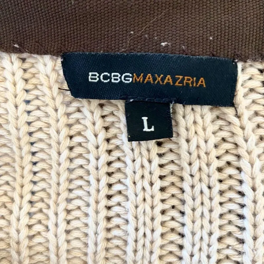Bcbgmaxazria Y2K Flared Brown Tan Crean Knit Knitted Button Up Cardigan L - Picture 6 of 7